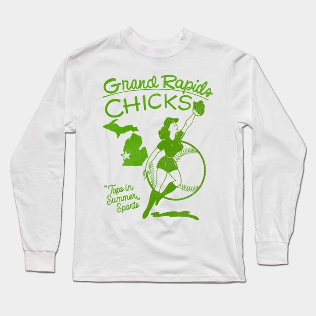 Defunct Grand Rapids Chicks Women's Baseball Team Long Sleeve T-Shirt by Defunctland